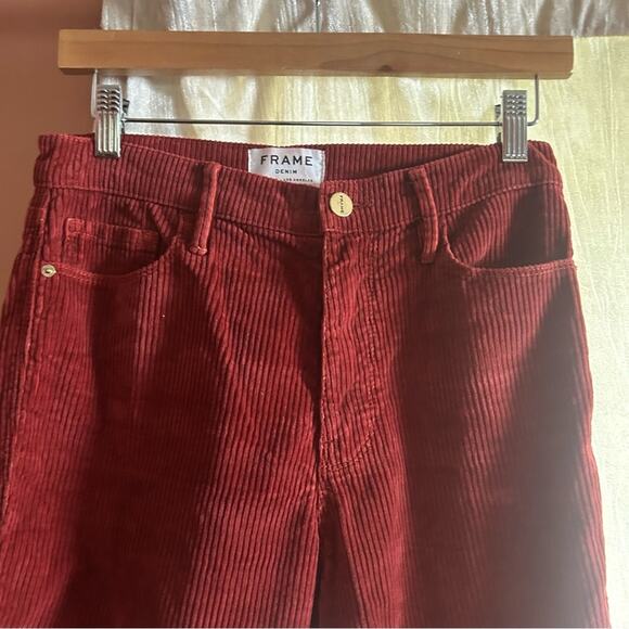 FRAME Denim Corduroy Pants Le High Straight Ribbed Leg Burgundy Red Rust Size 27 - Picture 2 of 5